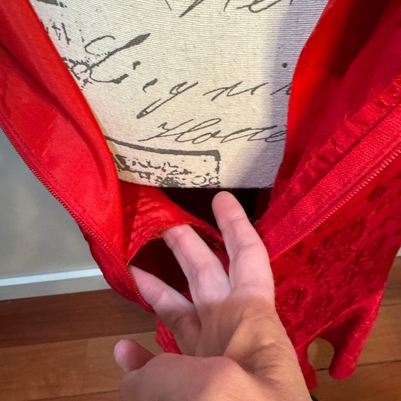 Carolyne Roehm for Neiman Marcus Vintage Dress Sz 8 Red Floral Puff Sleeves - Picture 11 of 13